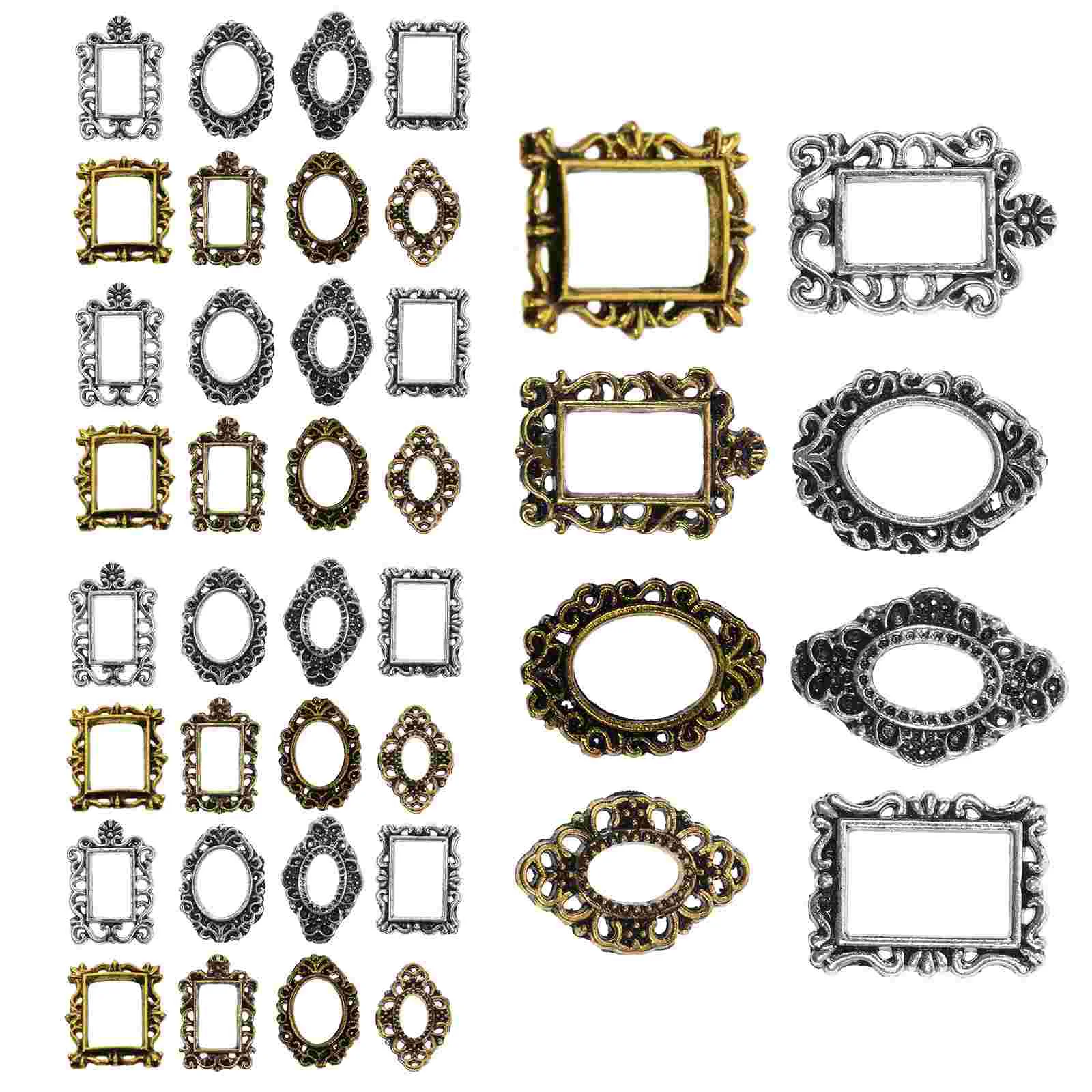 

40 Pcs Nail Photo Frame Mini Metal Vintage Picture Frames Rhinestones Alloy Decor Gold