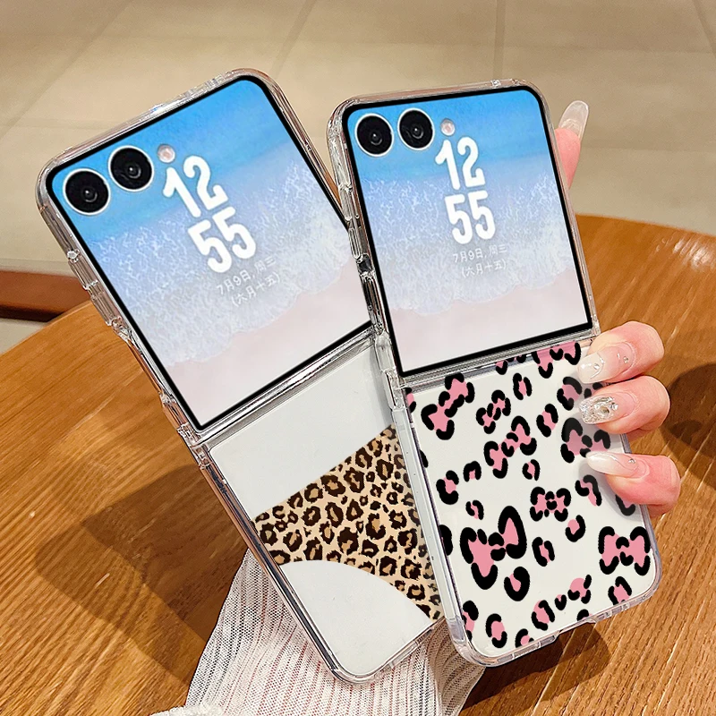 Sexy Leopard Print Pattern Clear Phone Case For Samsung Galaxy Z Flip 7 FE 7 6 5 4 3 Flip7 Flip6 Metal Buckle Folding Soft Cover - view 2
