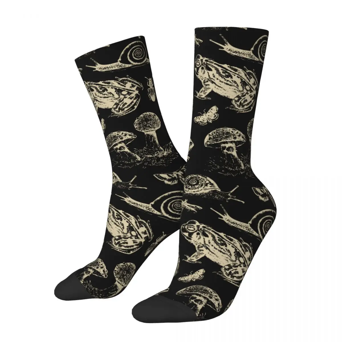 Casual Goblincore Frog Mushroom Snail Moth Insect Football Socks Vintage Biology Nature Lover Crew Socks for Unisex Breathable