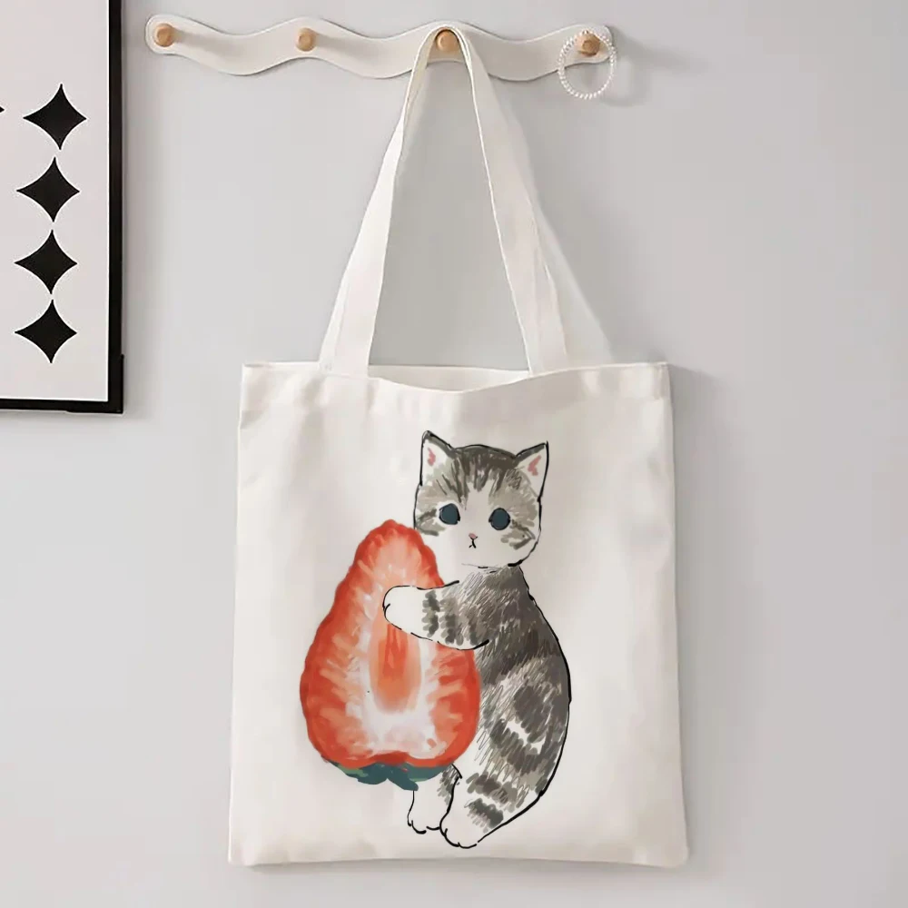 1pc Cute Cats Luggage Bags Harajuku Cartoon Vintage Shopping Canvas Bag Funny Women\'s Shoulder Bags Kawaii Gifts for Children