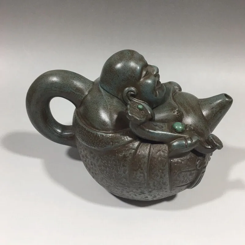 Yixing Zisha Teapot Laughing Buddha Maitreya Shape Handmade Green Clay 600ml Chinese Kung Fu Tea Pot Collectible Gift