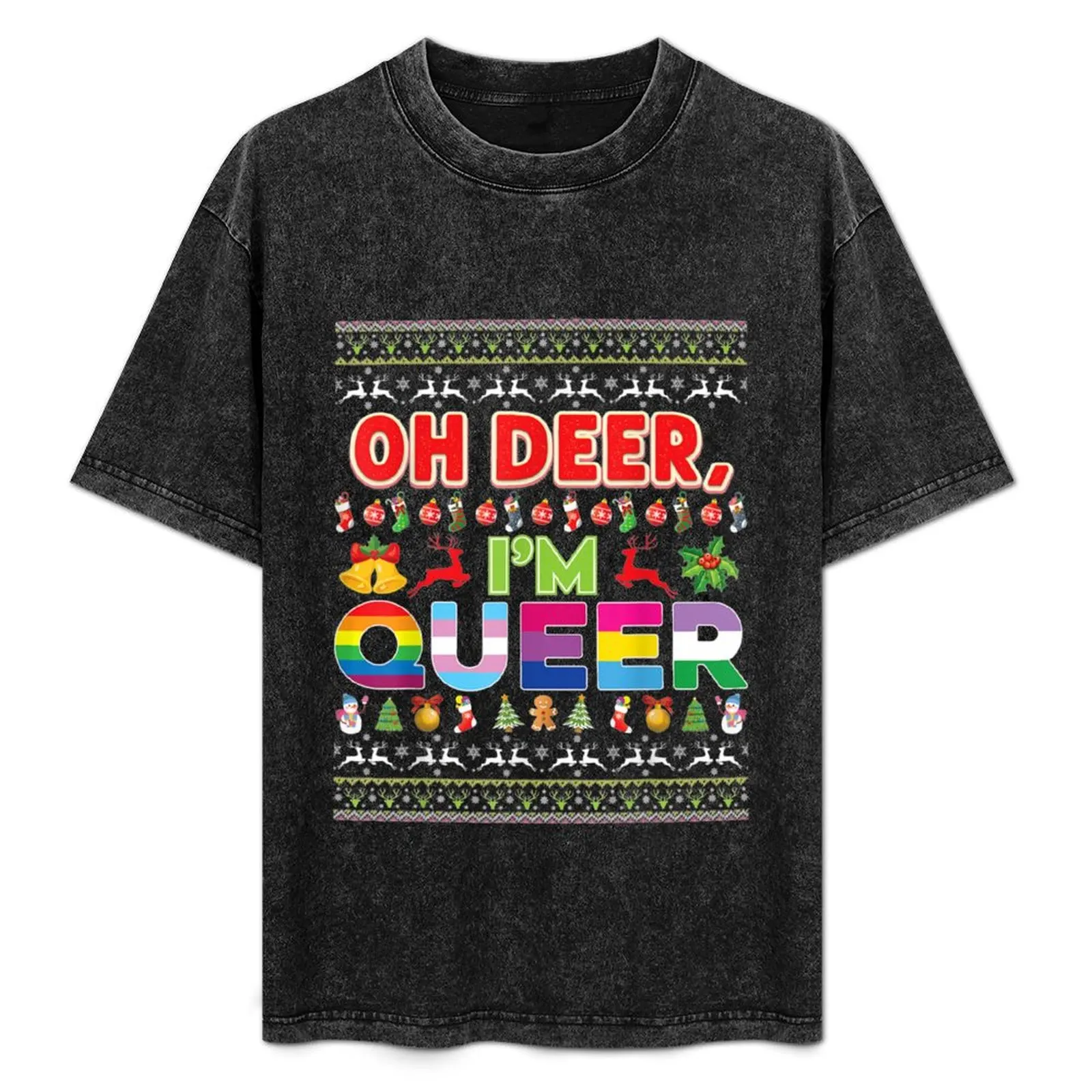 Oh Deer I'm Queer Merry CLONEX T-Shirt customizeds Short sleeve tee cotton graphic tees Men's cotton t-shirt