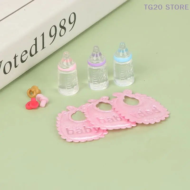 1:12 Dolls House Miniature Baby Bottles Pacifier Bibs Set Nursery Accessory Gift