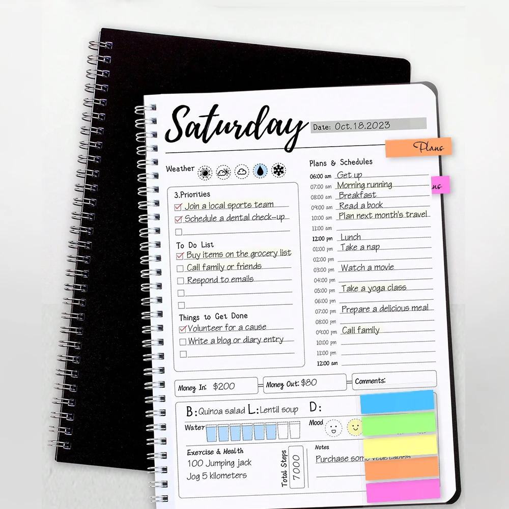 Daily Planner to Easily Organize Your Tasks and Boost Productivity 7.3\" X 10\" to Do List Planner, with Color Index Stickers