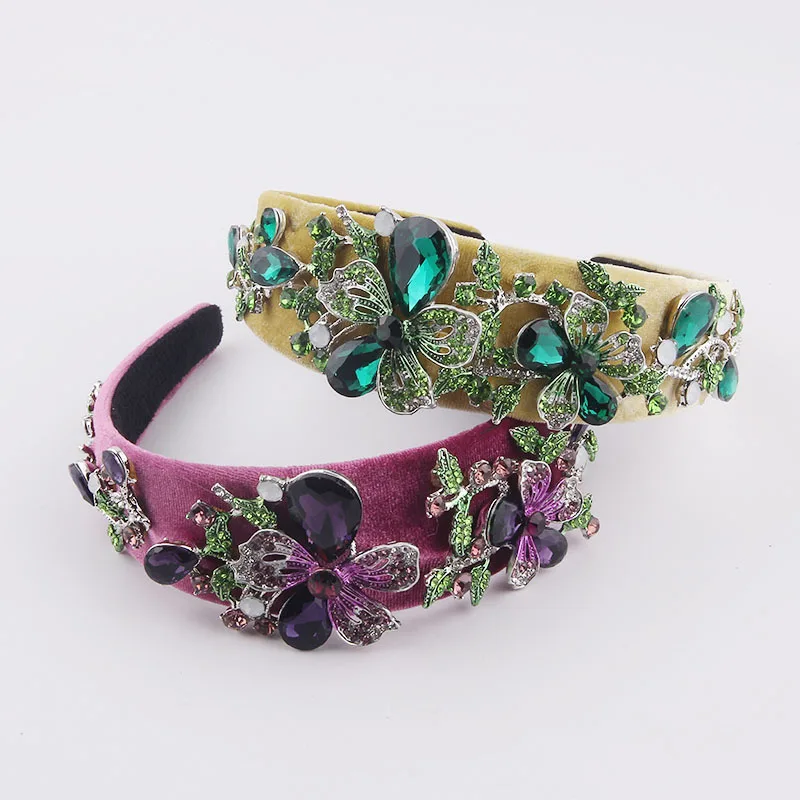 New Baroque inlaid with colorful diamonds, large morning glory, colorful headband, women's dance catwalk, dazzling personalized
