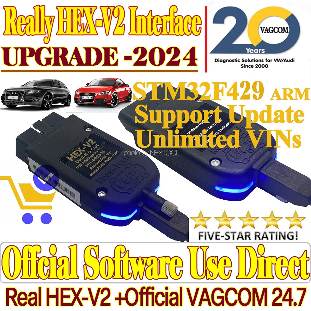 2024 Najnowszy nieograniczony interfejs VINs VCDS Auto com Diagnostic Coding VAG COM VAG HEX V2 Interface Hardware FOR VW AUDI Skoda Seat Real V2