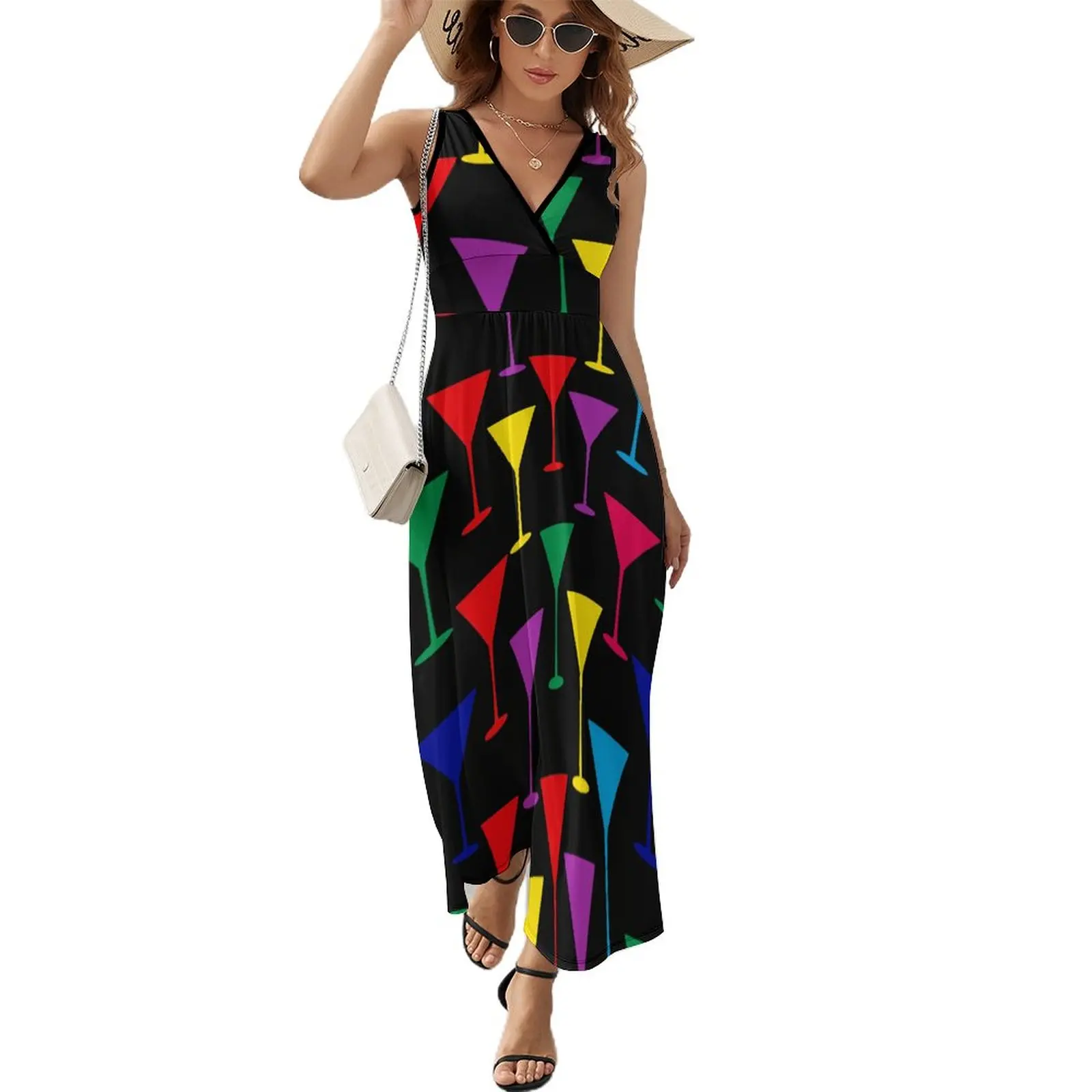 

Color Martini Glass Dress WomanKawaii Maxi Dress V Neck High Waist Streetwear Design Bohemia Long Dresses