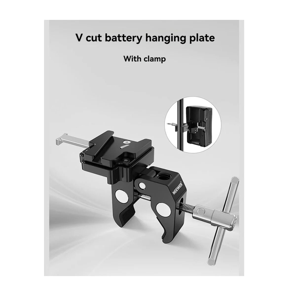 Placa de batería de montaje en V mini con abrazadera de cangrejo y bloqueo de liberación rápida, varillas de 15 mm - para baterías de montaje en V