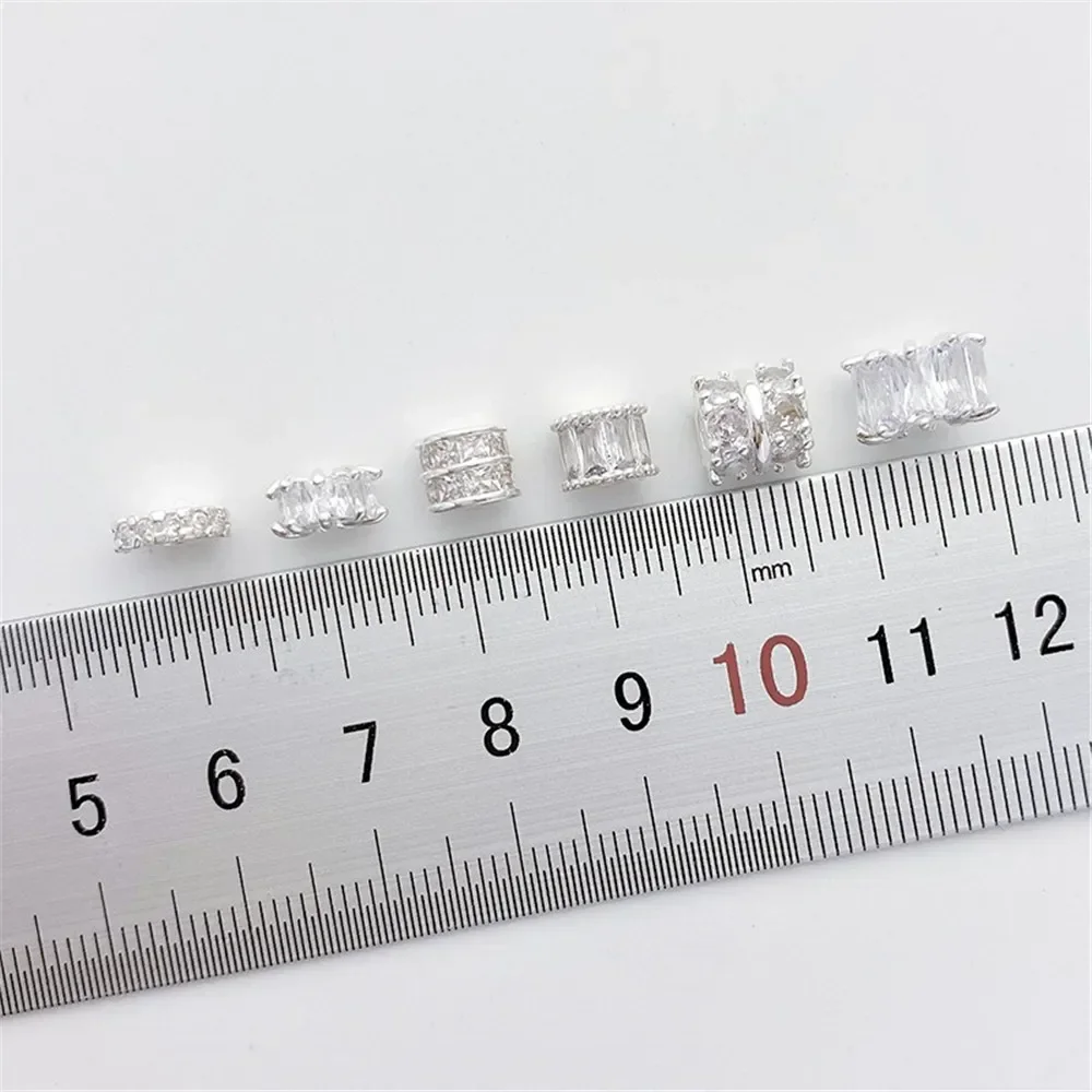 Silver Micro Inlaid Zircon Gear Snowflake Road Connection Bead Barrel Bead DIY String Bracelet Necklace Material Accessories