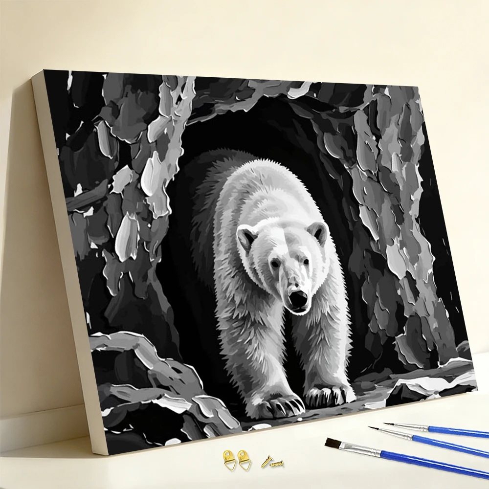Huacan Digitales Ölmalset Eisbär DIY Malen nach Zahlen Tierzeichnung auf Leinwand Kunst und Handwerk Heimdekoration