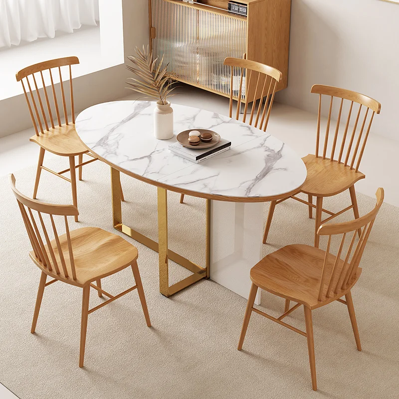 

Folding dining table, small household layout, simple and modern marble grain tempered glass