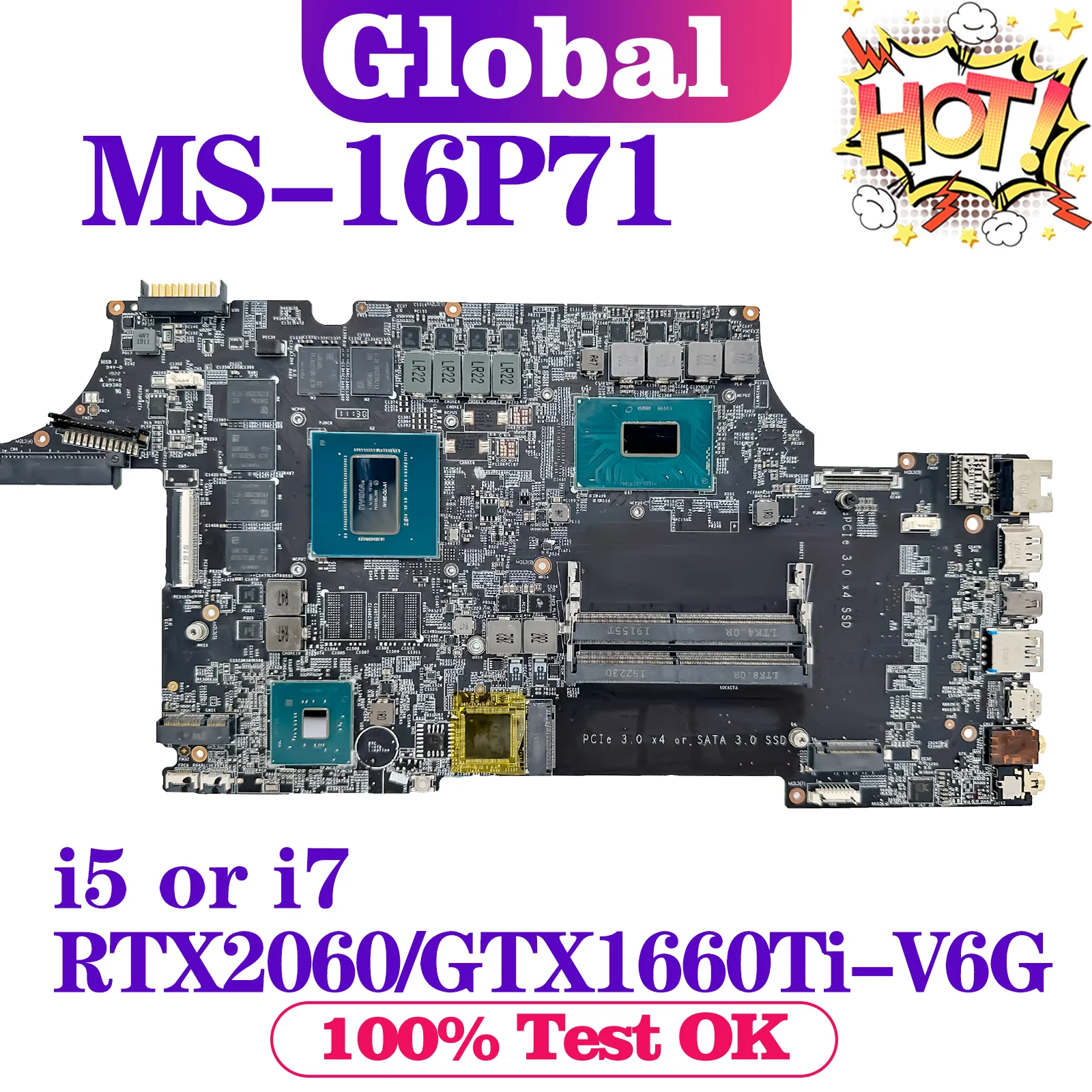 KEFU MS-16P7 Mainboard For MSI MS-16P71 GL63 GE63 Laptop Motherboard i5 i7 8th/9th Gen GTX1660Ti RTX2060 RTX3000 V6G