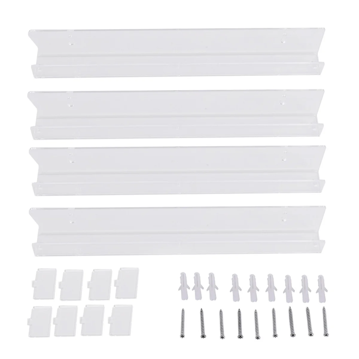 A56X 4Pcs Acrylic Clear Floating Bookshelf,Invisible Wall Mounted Bookshelf,Modern Picture Display Toy Organizer Record Rack
