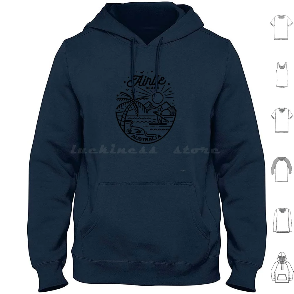 Airlie Beach-Hoodies Long Sleeve Airlie Beach Whitsundays Minimalist Queensland Australia Islands Line Palm Tree