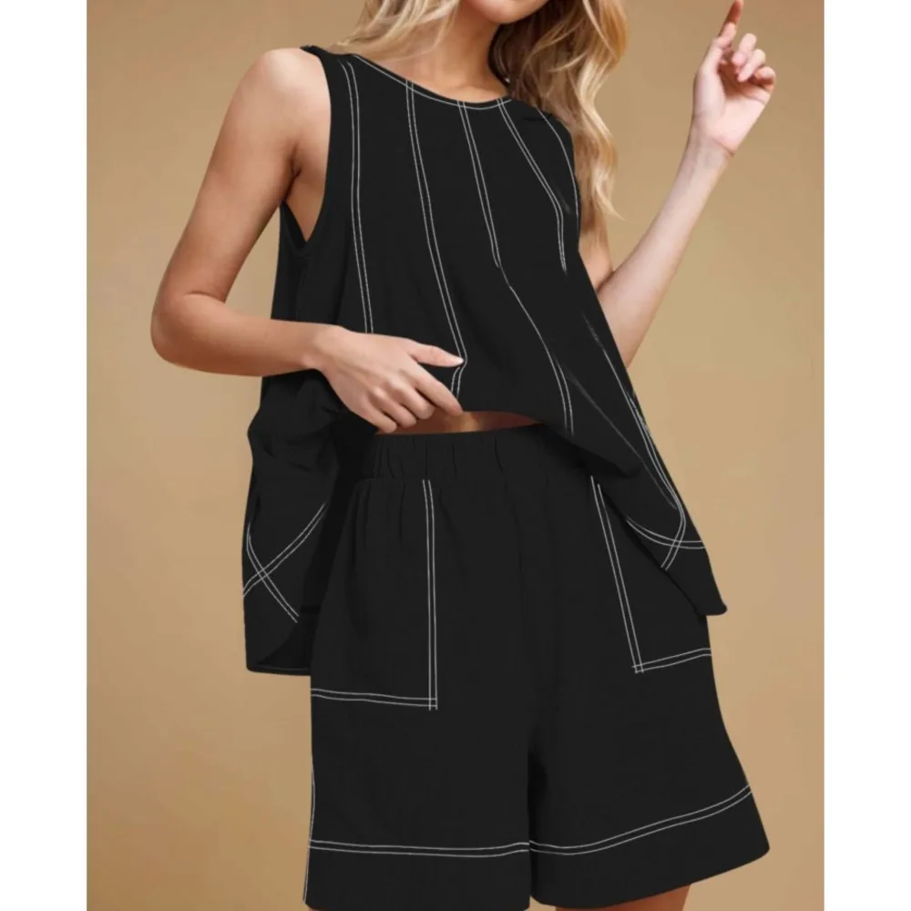 موضة القطن الكتان تقسم أكمام شيك المرأة مجموعة تي شيرتات قصيرة للأطفال الصيف جديد جيب غير رسمي فضفاض السراويل الرياضية 2 قطعة مجموعة الإناث