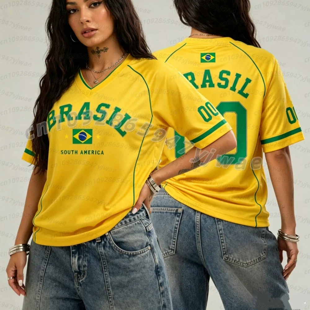 26 Women Sports Style No.10  BRASIL Print Short Sleeve v-Neck Women's Children Mens Tops Men Wome Plus-Size soccer fans T-Shirt