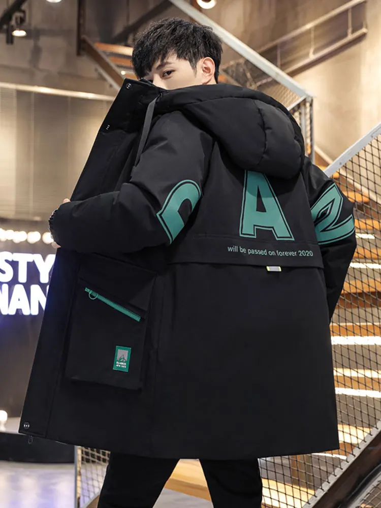 

Men's Thiened Cotton Jaet Mid-Length Winter Workwear Functional Sle Youth Brand Cotton Coat Warm Casual Loose Fit