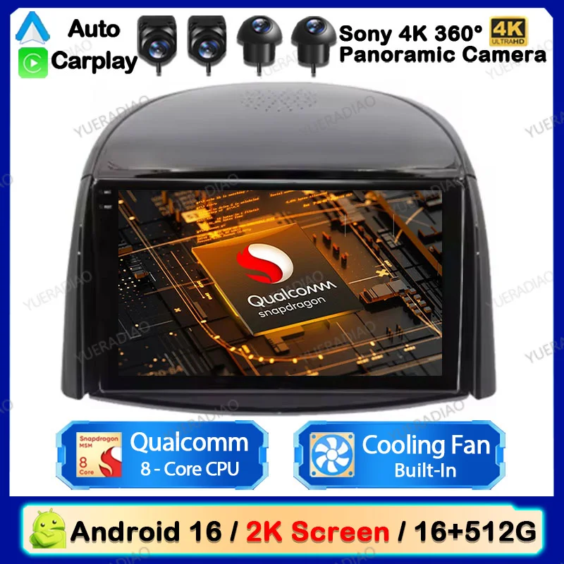 Rádio Automotivo Android 16 para Renault Koleos 2008 - 2016, Reprodutor Multimídia de Vídeo, GPS NAVI, 4G WIFI, Tela 2K, Central Multimídia com Carplay Auto e Bluetooth.