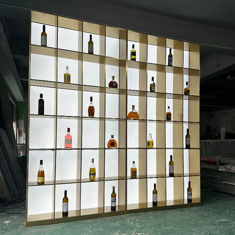 Stainless steel luminous wine cabinet winery bar tobacco and alcohol shop display cabinet background constant temperature metal
