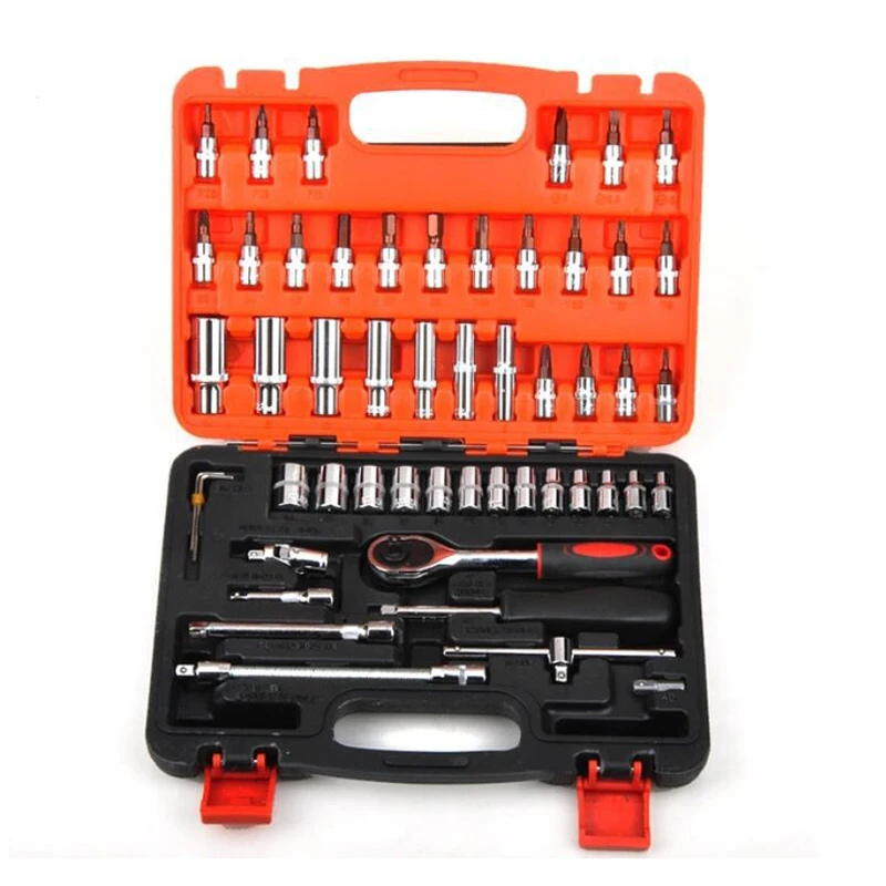 

53pcs Car Repair Tool Kit 1/4-Inch Socket Set Car Repair Tool Ratchet Torque Wrench Combo Auto Repairing Tool Set