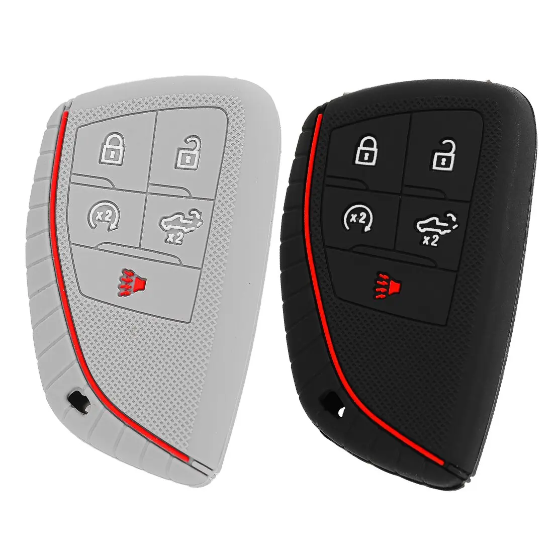 5 Button Remote Key Fob Cover Case Fit For Chevrolet Silverado GMC Sierra Buick 2022 2023 2024 Black & Grey Silicone view 3