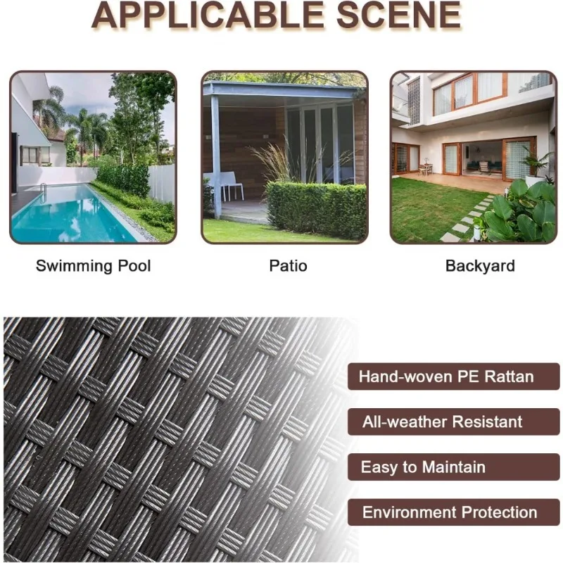 أطقم أثاث الفناء أريكة مقطعية خارجية مع وسائد وطاولة قهوة لجميع الأحوال الجوية باللون الأسود من PE #6