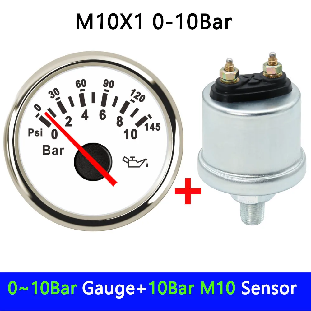 Kundenspezifischer 0 bis 10 Balken 1/8 NPT Öldrucksensor Dieselgeneratorteile 10 mm Crew Plug Passender 52 mm Öldruckmesser + Sensorsatz