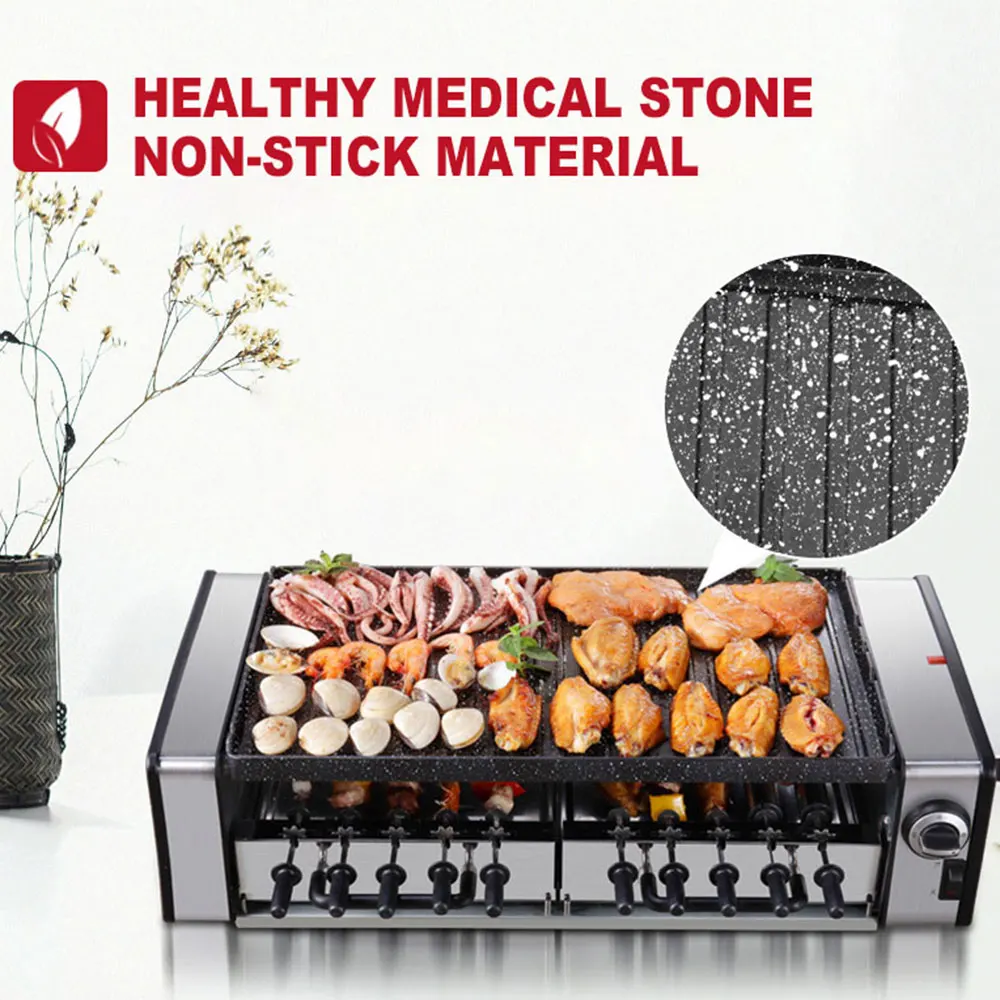 Electric Grill Skewer Barbecue Machine Household Korean Barbecue Machine BBQ Skewers Automatic Rotating Grill 10 Skewers