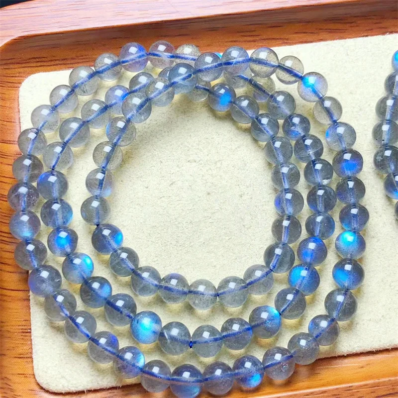 Natural Blue Moon Stone Triple Circle Bracelet Healing Fashion Reiki Crystal Fengshui Jewelry Birthday Gift 1pcs 6MM