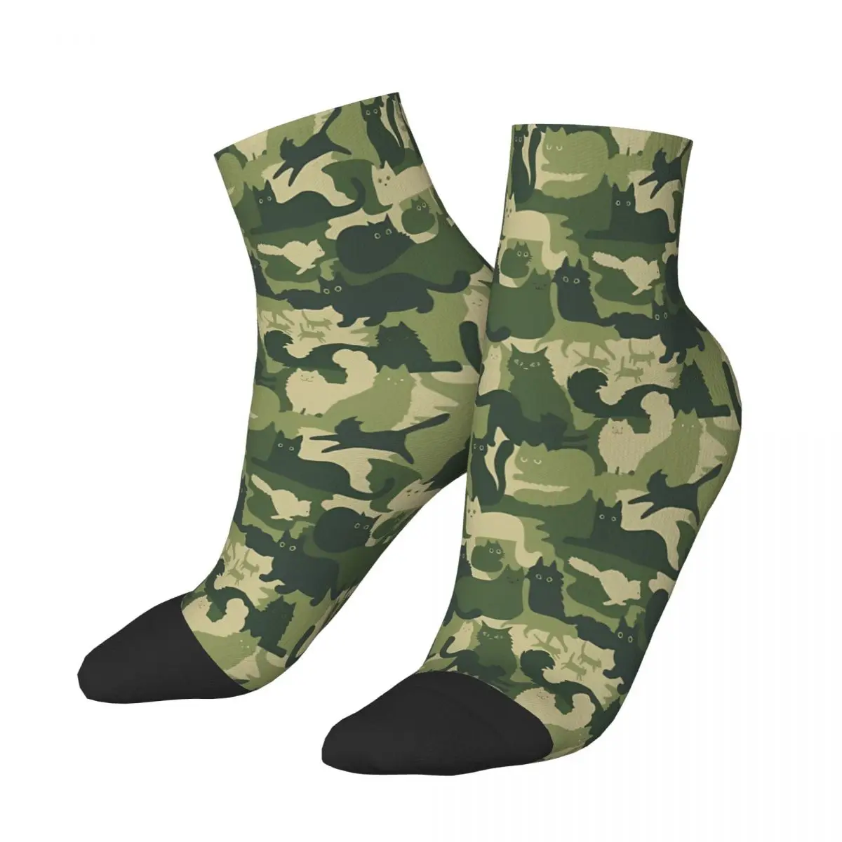 

Green Cat Camo Black Cat Halloween Meme Ankle Socks Male Mens Women Spring Stockings Polyester