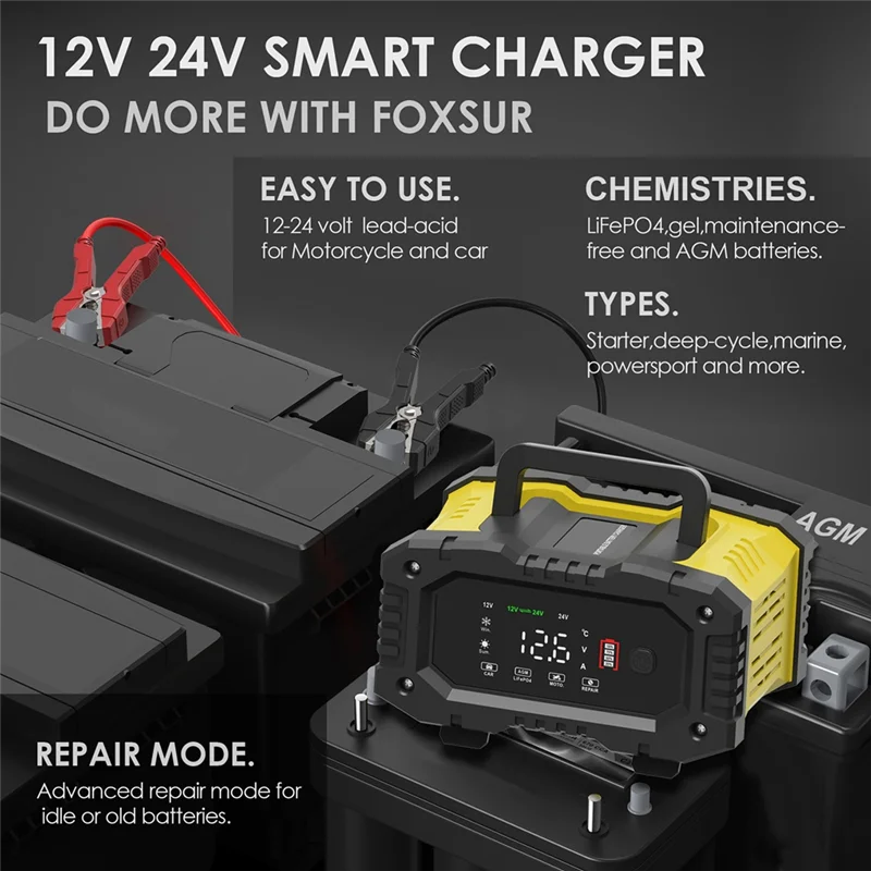 

AB47-10A High Power Portable Car Motorcycle Battery Charger 12V24V For Battery Charging US Plug