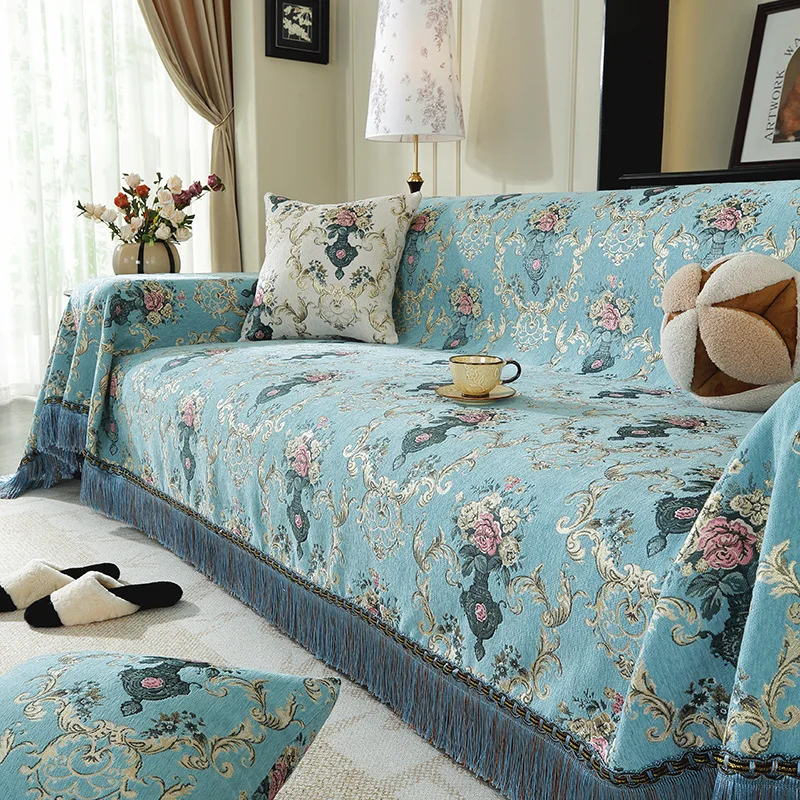 Nordic European Sofa Cover, Chenille Couch Slipcover, Covers for Armchairs, with Tassels, Furniture Protector, Throw Blanket