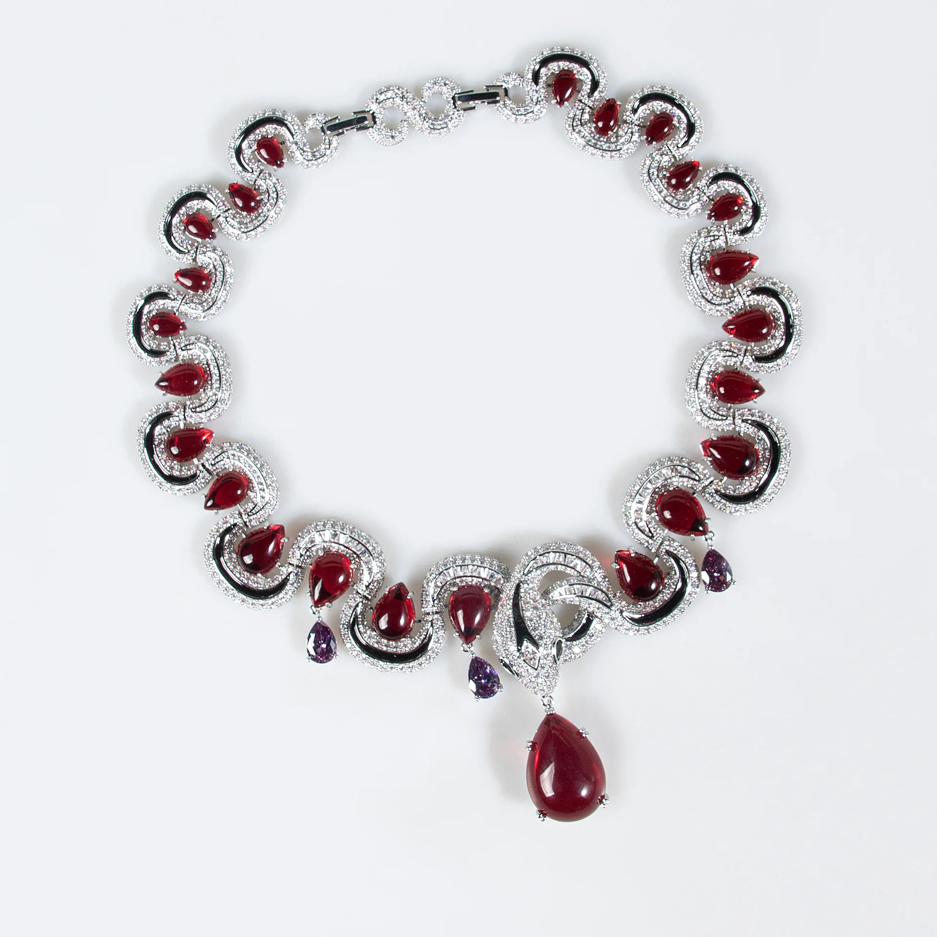 SET Jewelry Vintage Red green white Snake Necklace Earrings Inlay Zircon High End Women's Wedding Party