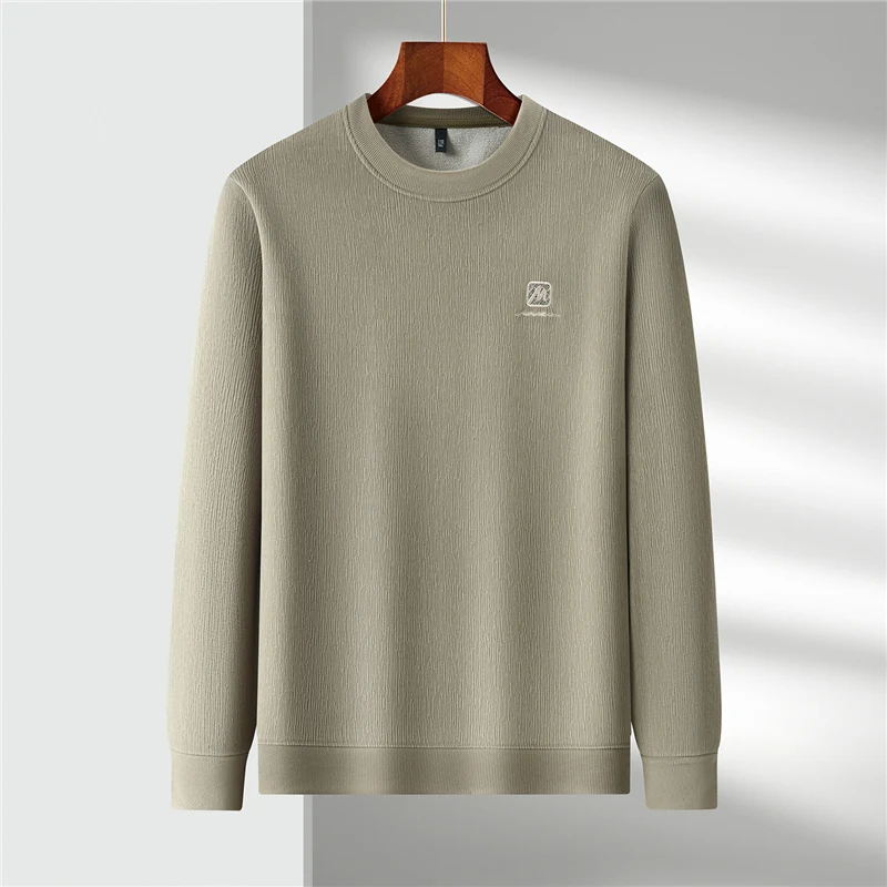 

Теплый утолщенный флисовый свитшот с длинным рукавом и круглым вырезом для мужчин, осенне-зимняя термофутболка, повседневная, из полиэфирного волокна