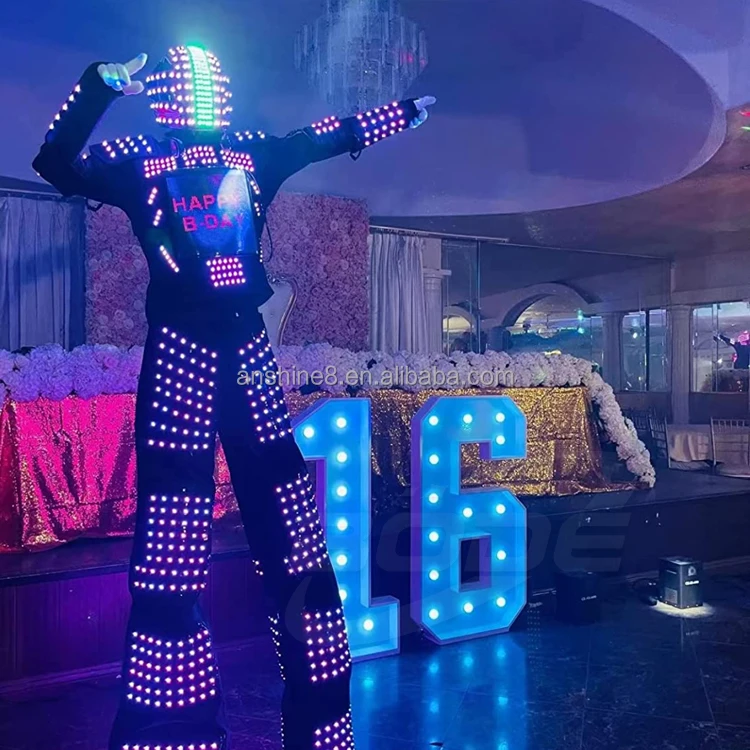 LED Luminous Robot CostumeFull Color Smart Pixels LED Lights Robot Costume Luminous Clothes Stilts Walker Suit For Stage Dance P