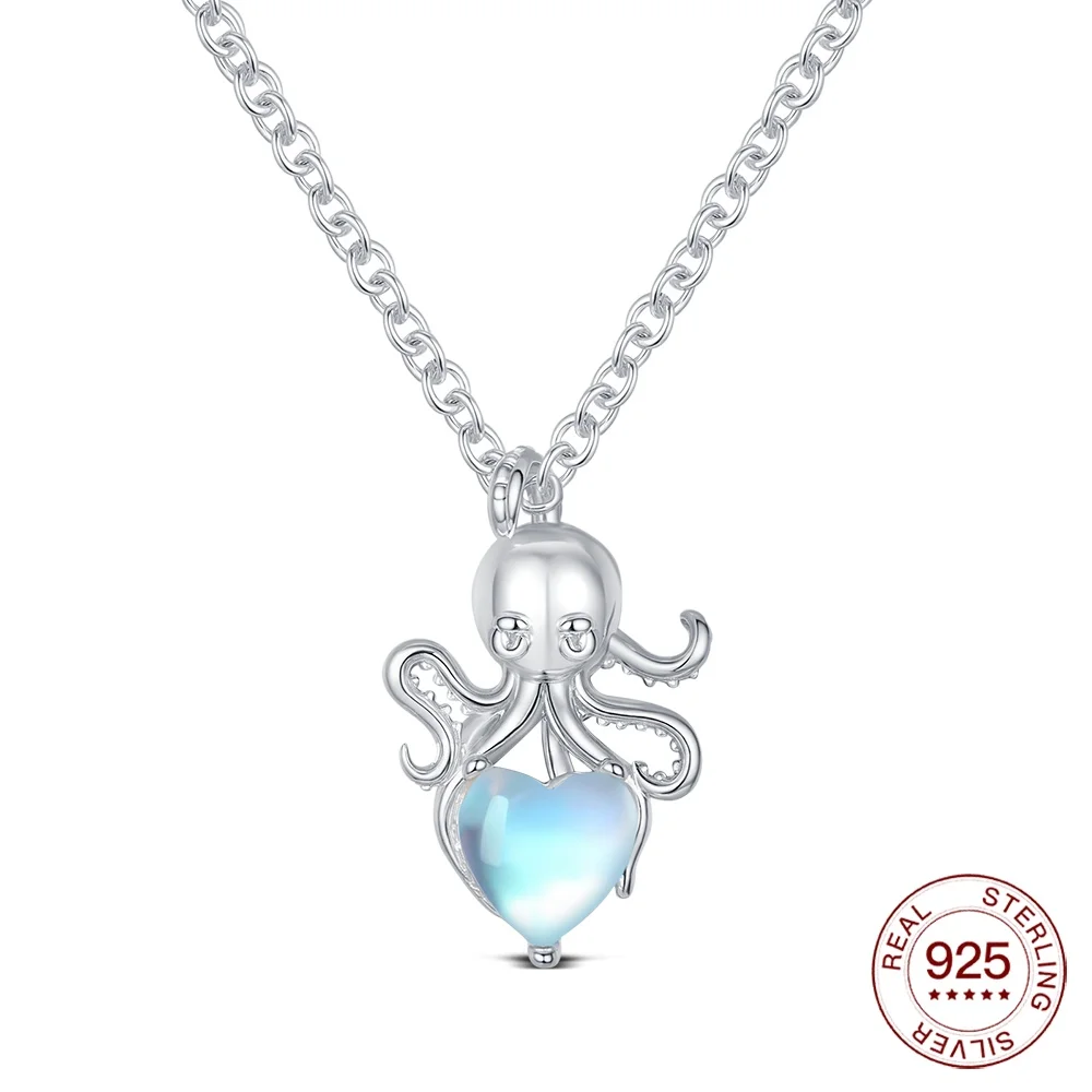 Women's 925 Sterling Silver Heart & Moon Necklace