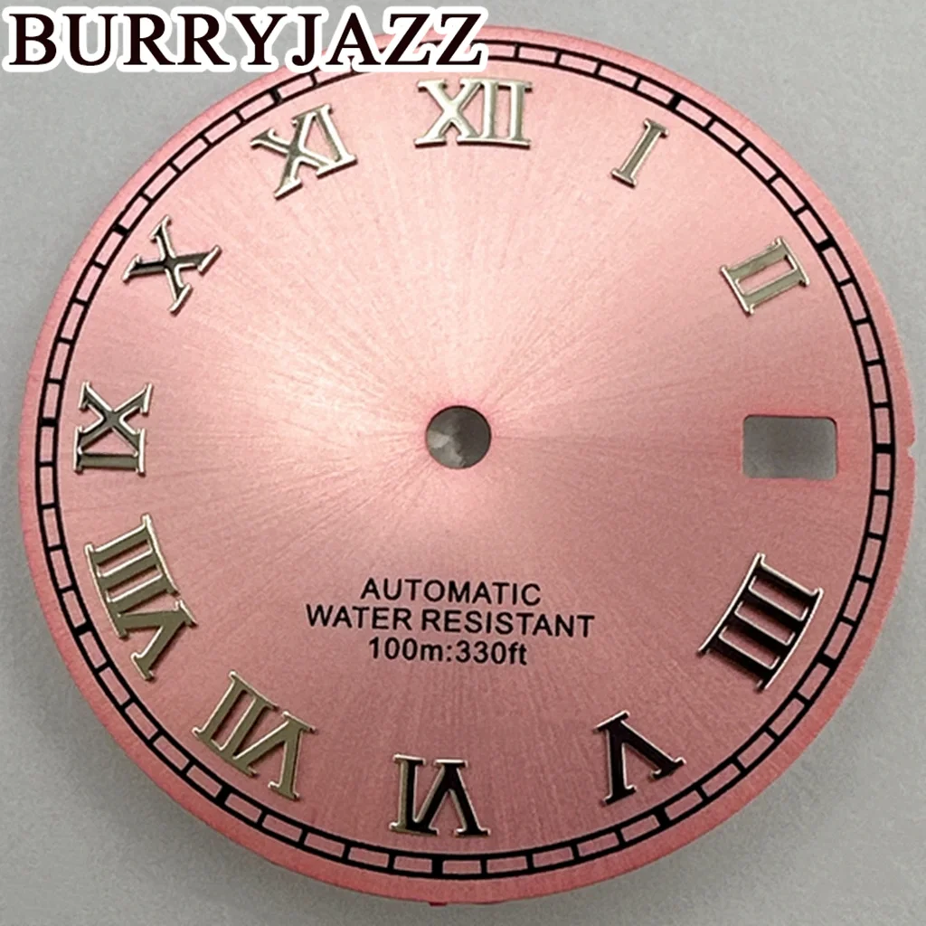 BURRYJAZZ 29mm No Logo NH35 Dark Pink Watch Dial Dial 3 O'clock Case Crown