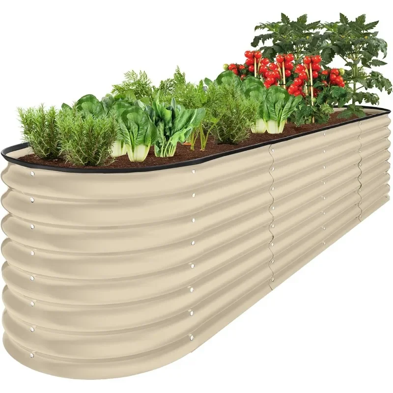 8x2x2ft Metal Raised Garden Bed, Oval Outdoor Deep Root Planter Box for Vegetables, Herbs w/ 4 Support Bars, 215 Gal Capacity