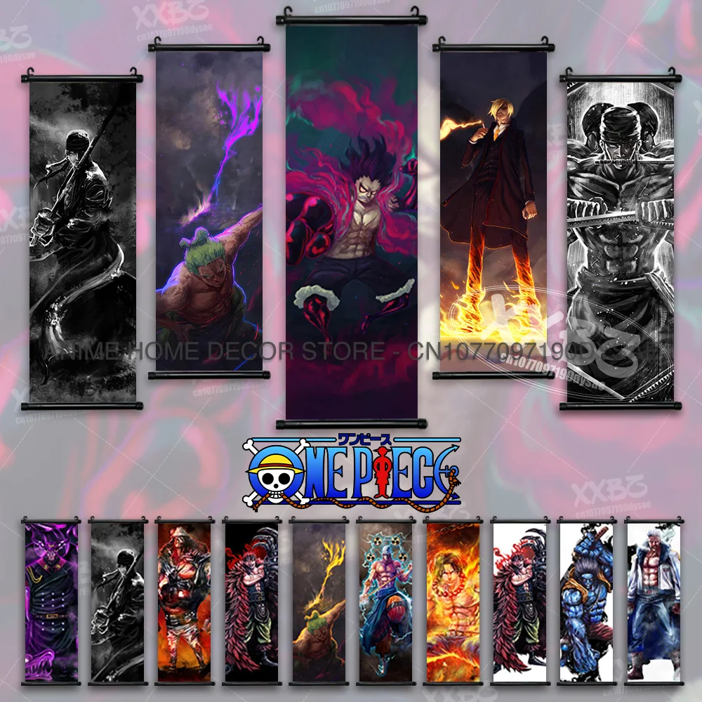 

ONE PIECE Poster Roronoa Zoro Wall Art Vinsmoke Sanji Wallpaper Anime Luffy Gear 4 Paintings Ace Home Decorative Scrolls Picture