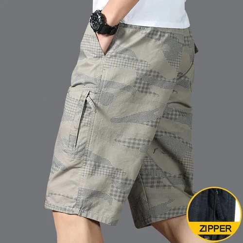 Imagen 2 del producto Pantalones cortos informales hasta la rodilla para hombre, pantalones cortos con bolsillo con cremallera, holgados, rectos, de algodón, cómodos, para correr en la playa