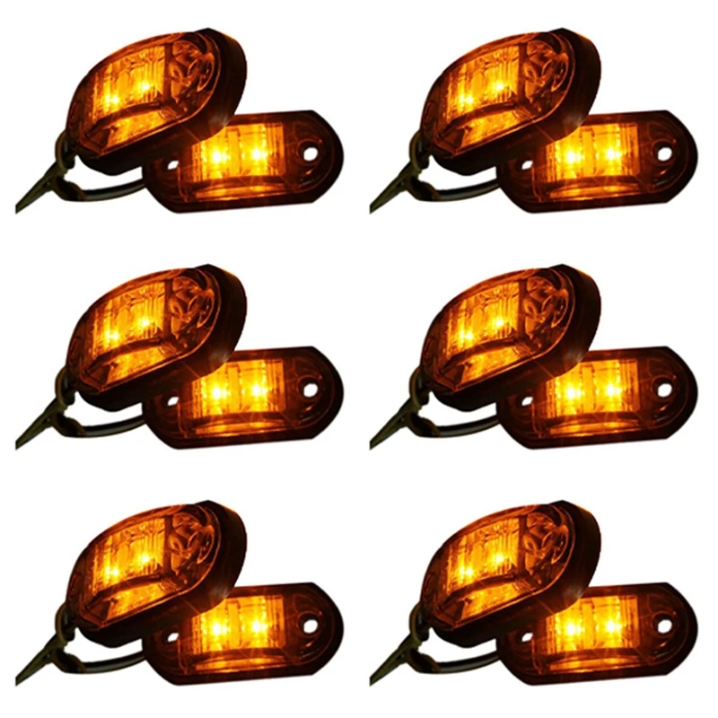 6X 12V / 24V 2 LED Side Marker Lights Lamp For Car Truck Trailer E-Marked Amber