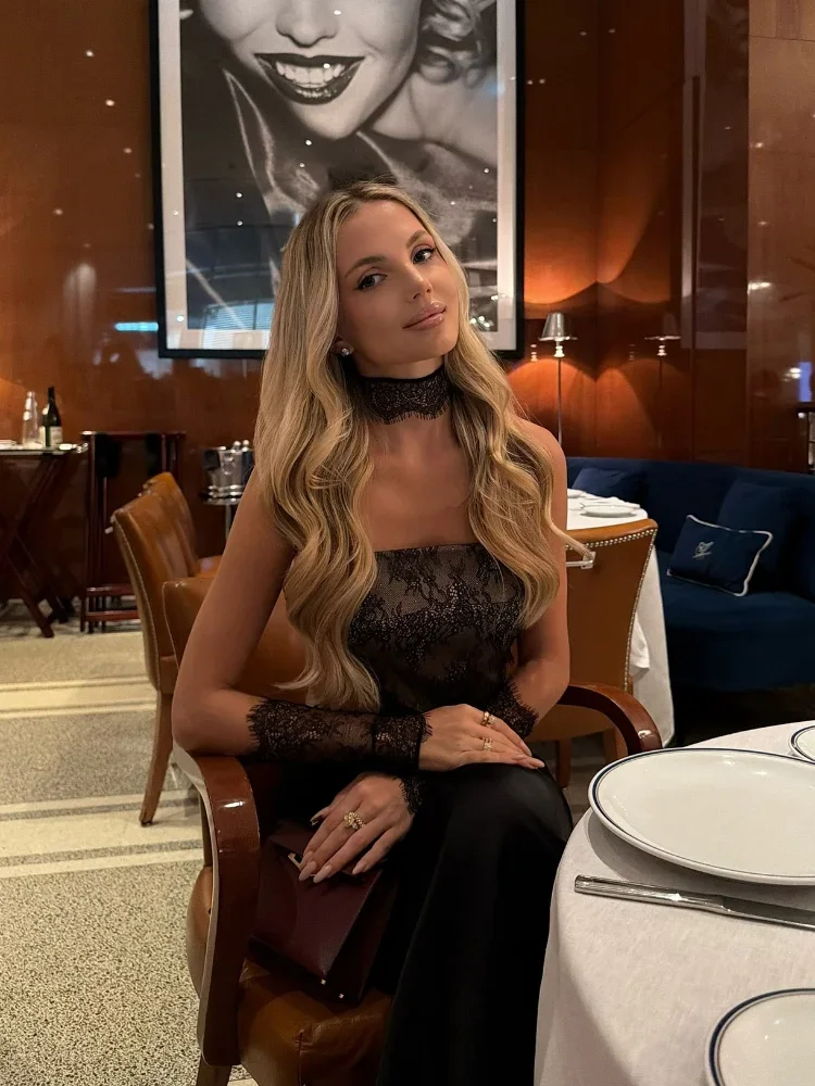 Vestido negro de encaje de retazos de satén con espalda descubierta para mujer, Vestidos sexis sin tirantes con hombros descubiertos, Vestidos largos de cola de pez 2025, Vestidos de fiesta elegantes para mujer