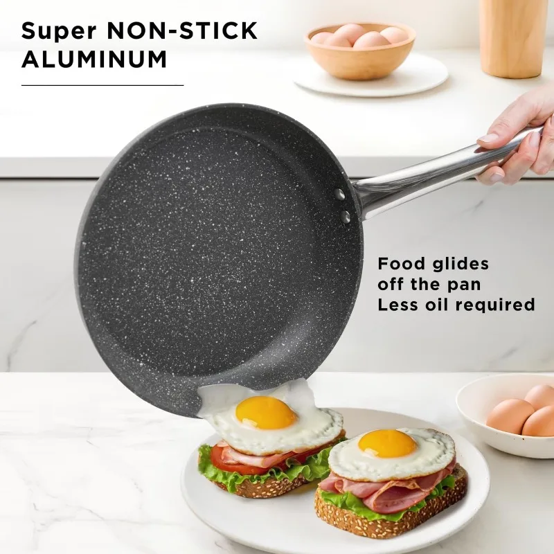 

9Pcs Cookware set, Stainless steel pots, Nonstick aluminum frying pans, PFOA-free, Induction safe