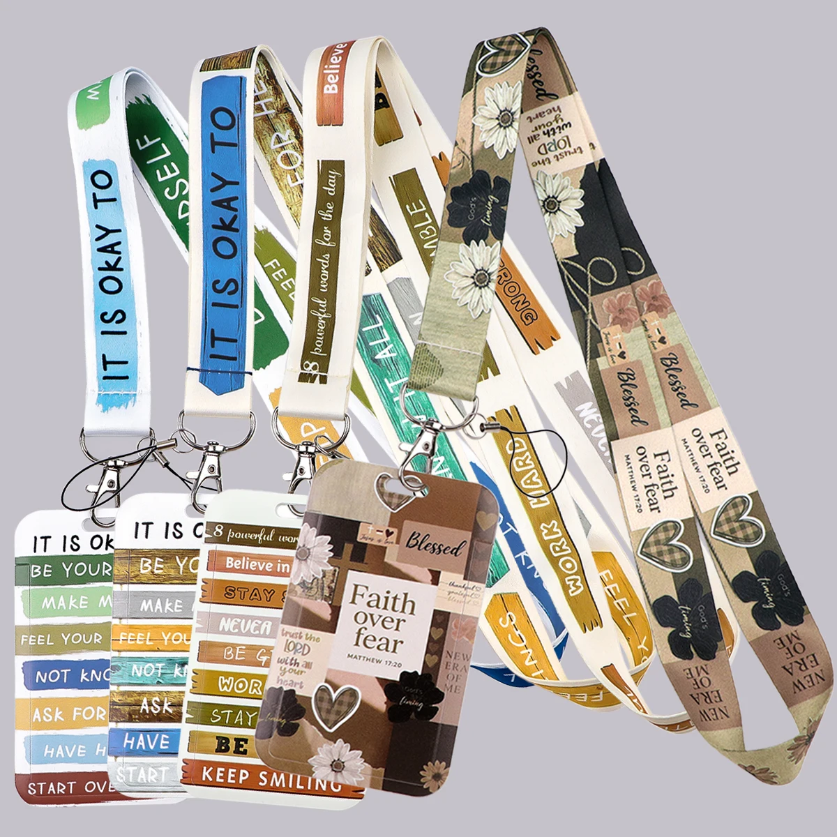 Faith Over Fear Motivational Quotes Credential Holder Neck Strap Lanyard for Key Keychain USB Badge Holder Keyring Accessories