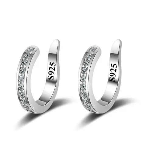 Trendy Fine Zircon 925 Sterling Silver C Clip Earrings Unisex Rhinestone No Hole Ear Cuff Jewelry Gift for Women Men