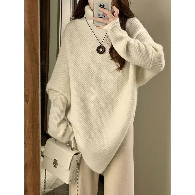 

New Autumn Winter Gentle Irregular Hem Sweater Idle Style Korean Style Loose Female Student Mid-Length Sweater Vintage Fashion