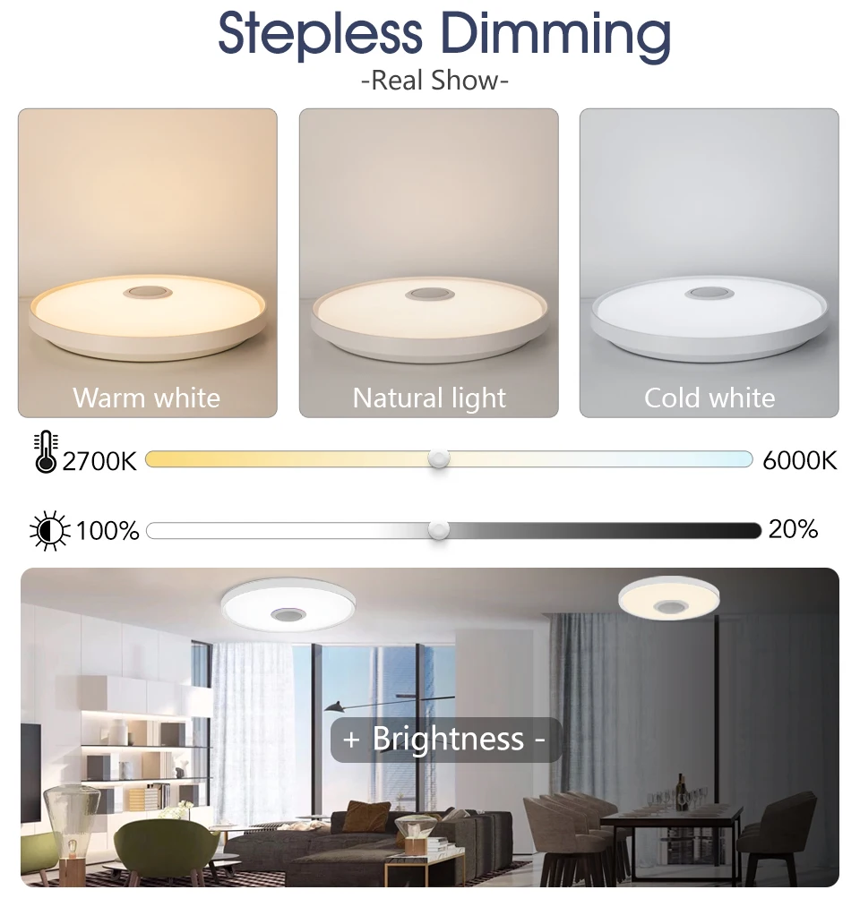 MARPOU LED Moderne Deckenleuchte RGB Bunte Dimmung APP Fernbedienung 18 Zoll Große Smart Home Musik Deckenleuchte Schlafzimmer – Detail 3