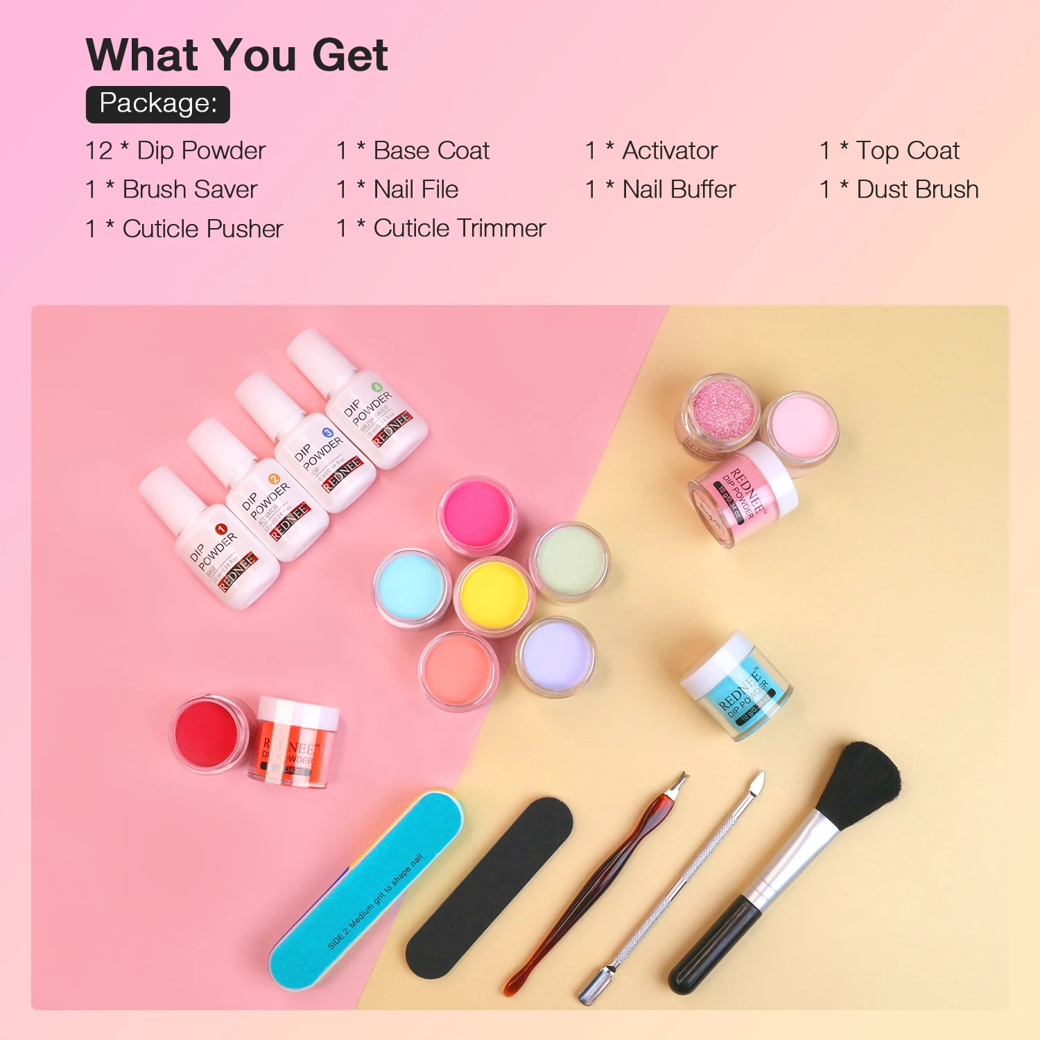 12-Farben-Tauchpulver und Basis-Top-Coat-Aktivator und unverzichtbare Werkzeuge für DIY-Nagelkunst-Design-Geschenke für Frauen