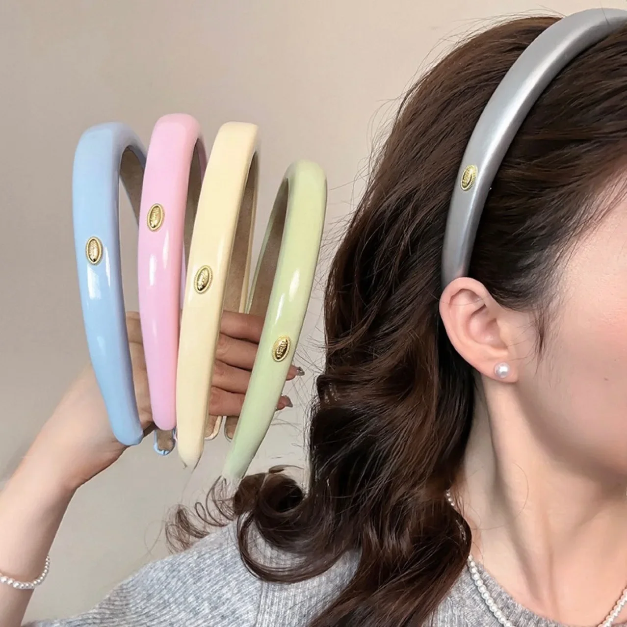 

Simplicity Solid Color pu leather headband for women elegant outing wash face headband Fashion girl hair accessories hair tie