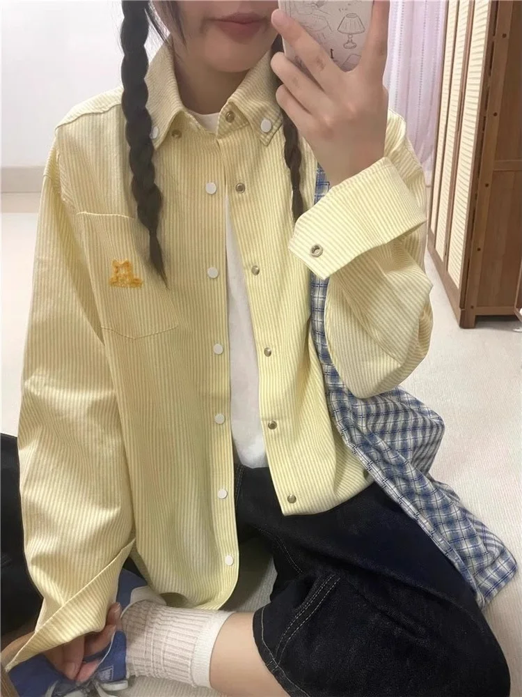 

Yellow Striped irt Jaet Women's Summer Thin Design Sensation Small Quali Sunscreen Long Sve Top Korean Sle Commute...